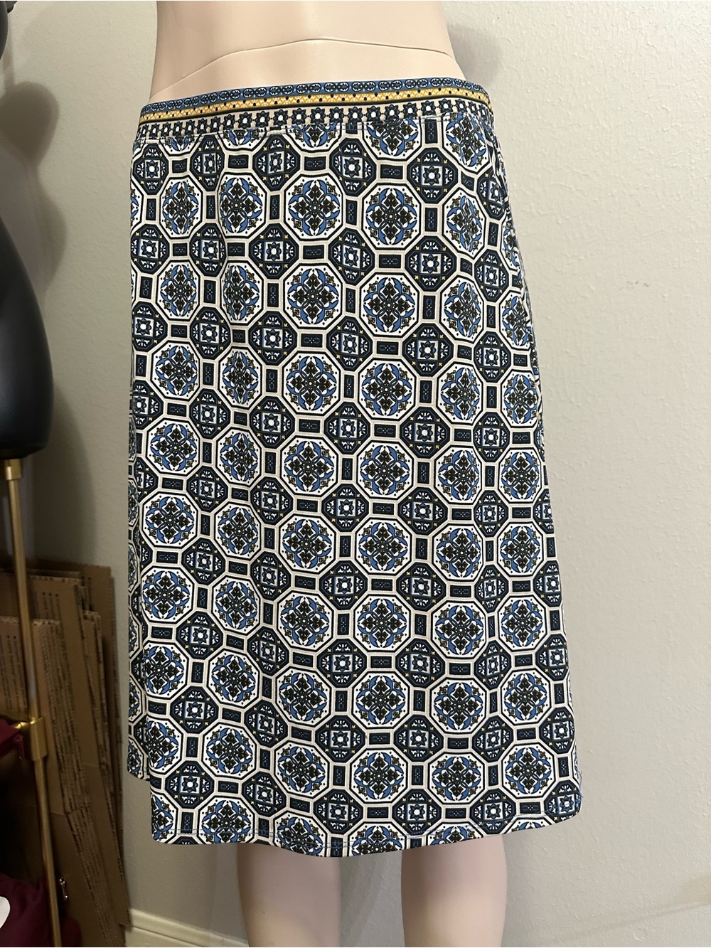 Patterned Blue and White A-Line Women's Skirt
